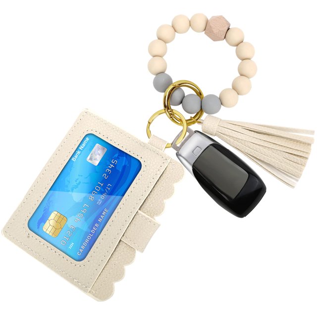 Llavero de silicona para mujer, pulsera, cartera, pulsera, llavero, tarjetero, llavero (beige) oso de fresa Electrónica