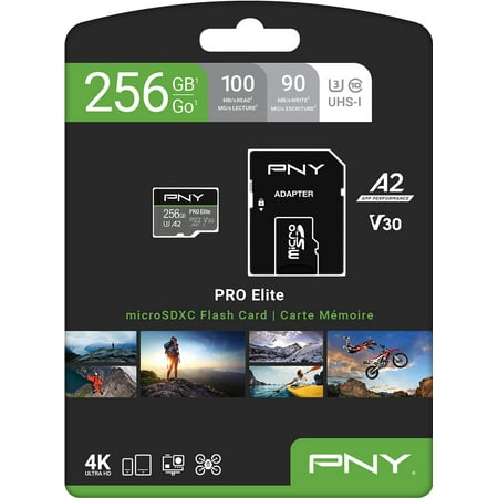 PNY 256GB Pro Elite Class 10 U3 V30 MicroSDXC Flash Memory Card