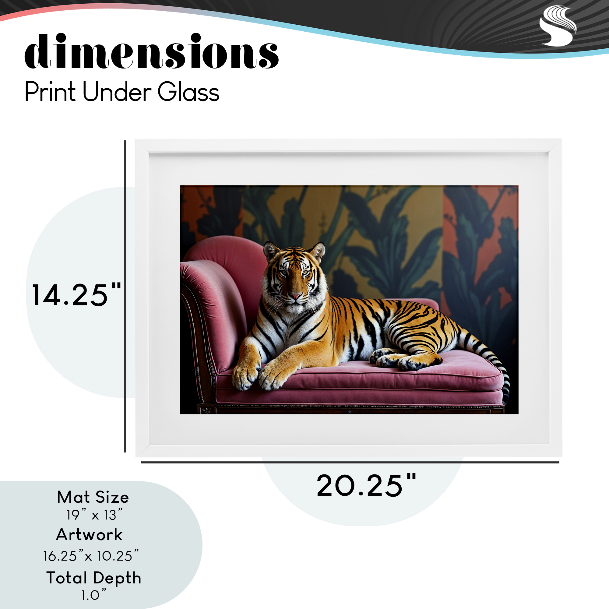 Exotic Tiger Lounging White Framed Print Under Glass, design by Lettered and Lined