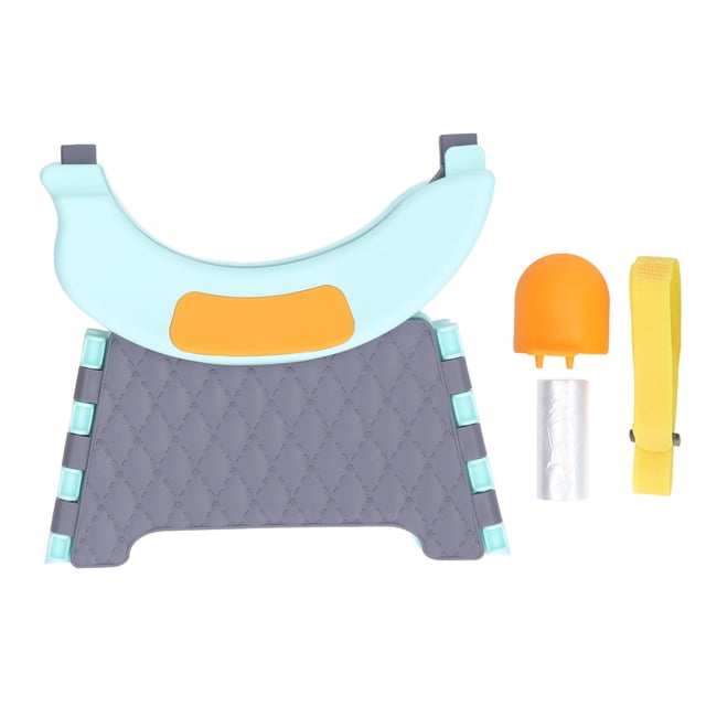 Inodoro plegable para niños pequeños con bolsa de limpieza, orinal portátil para coche, para interior y exterior, con almohadilla dura azul