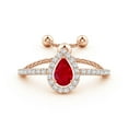 thumbnail image 2 of ANGARA Natural Floating Pear-Shaped Ruby Bolo Ring with Halo in 14K Rose Gold for Women (Size-6x4mm) | July Birthstone, Birthday, Anniversary, Jewelry Gift for Women | Natural Ruby Ring, 2 of 8
