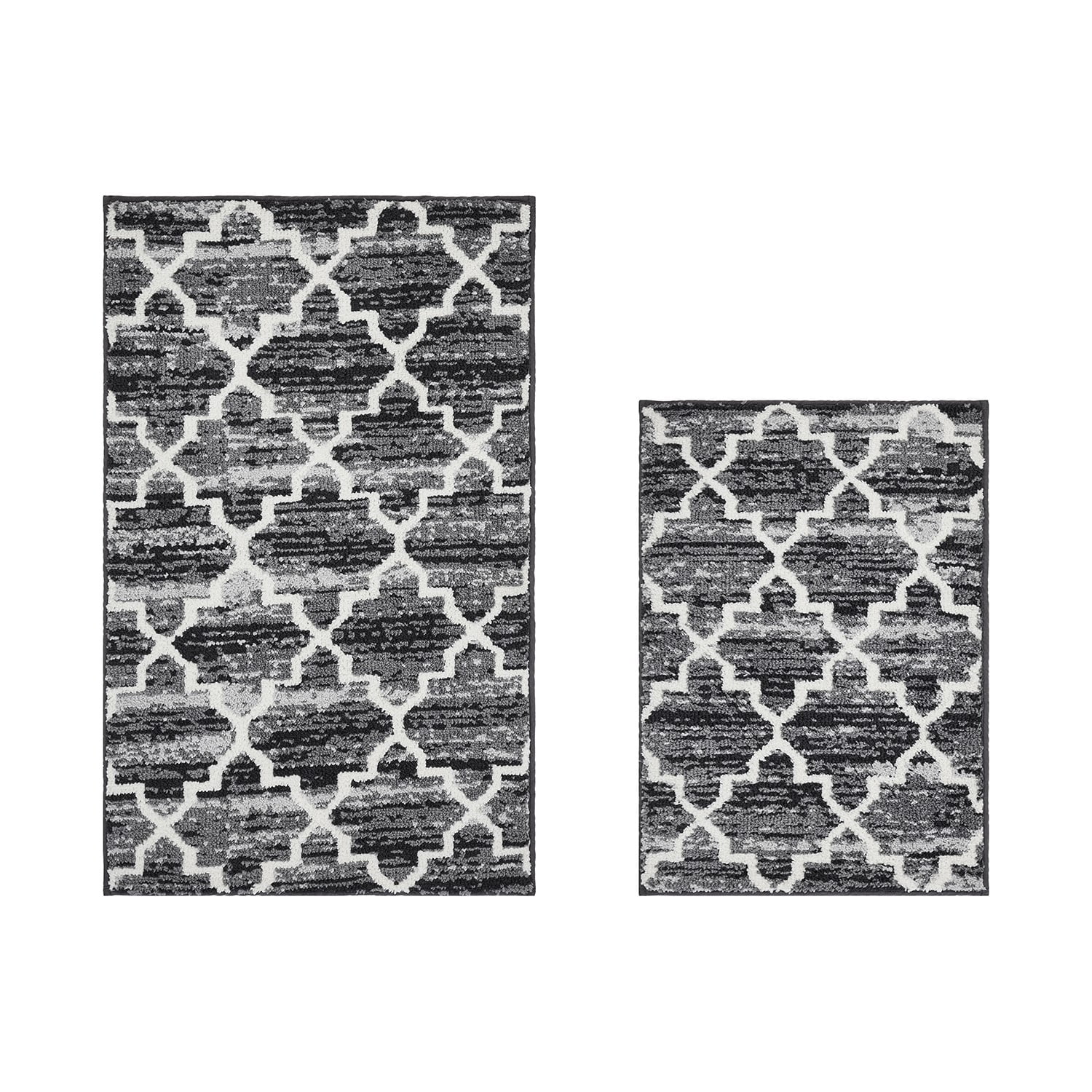 Better Trends 2-Piece Bathroom Rug Set, 17"x 24" & 21"x 34", 100% Cotton, Soft, Water Absorbent, Non-Slip, Machine Washable – Ideal for Sink, Tub, Shower or Entry Area – Savio Collection - Gray