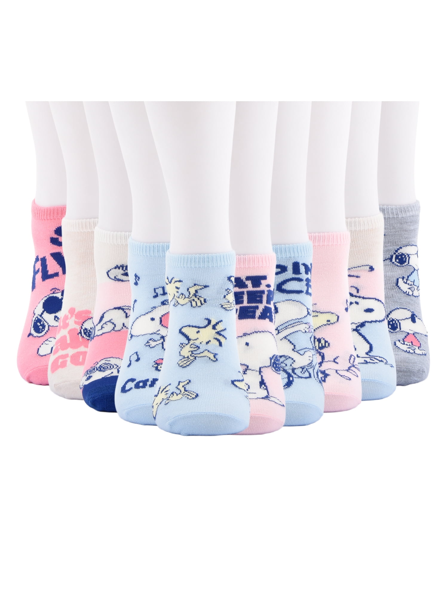 Peanuts Womens 10-Pack Low-Cut Socks, Shoe Size 4-10