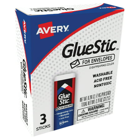 Avery Glue Stic Disappearing Purple Color for Envelopes, Washable, Nontoxic, 0.26 oz, 3 Sticks (Best Glue For Posters)
