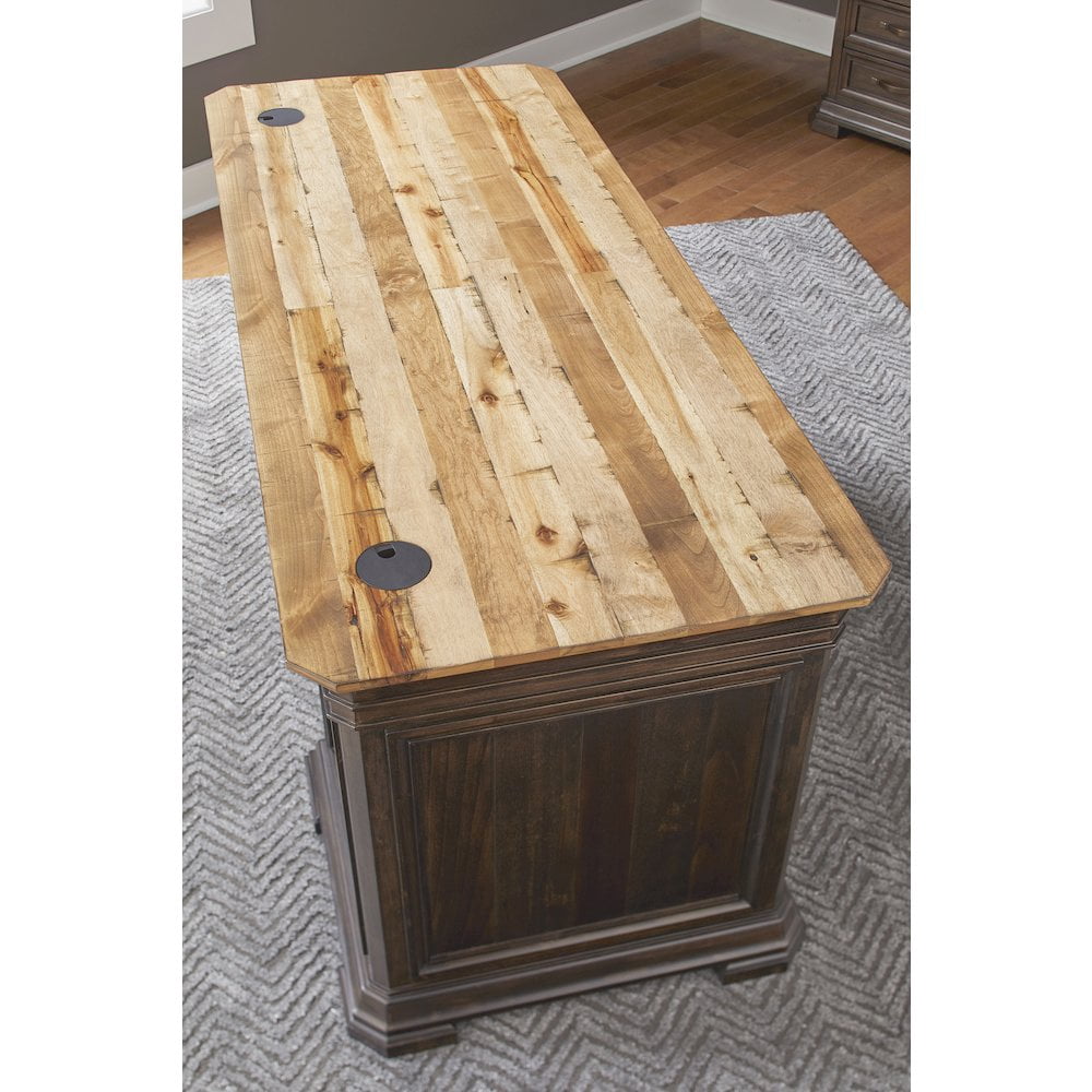 Double Pedestal Executive Desk Solid Wood Plank Top Fully Assembled Brown