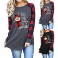 thumbnail image 4 of Blusa de manga larga con cuello redondo y estampado de rejilla para mujer, blusa informal a la moda para Navidad, 4 of 6