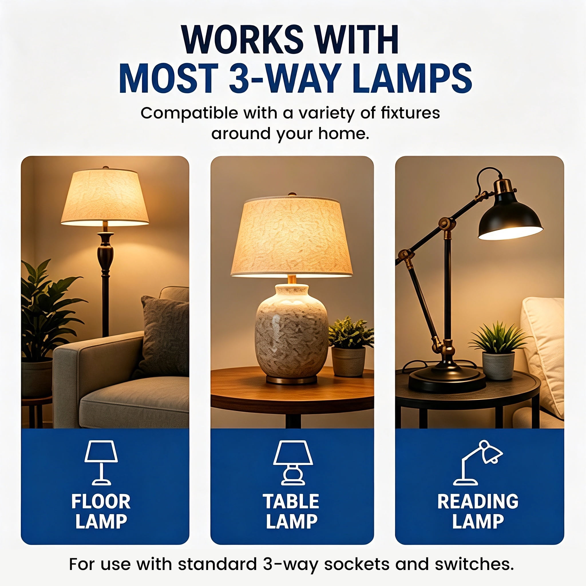 Great Value A21 LED 3-Way Light Bulb, 60/100/150 Watts Tunable, Soft White, E26 Medium Base (1 Pack)