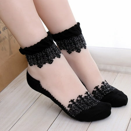 

qazqa transparent elastic socks lace ultrathin beautiful short socks