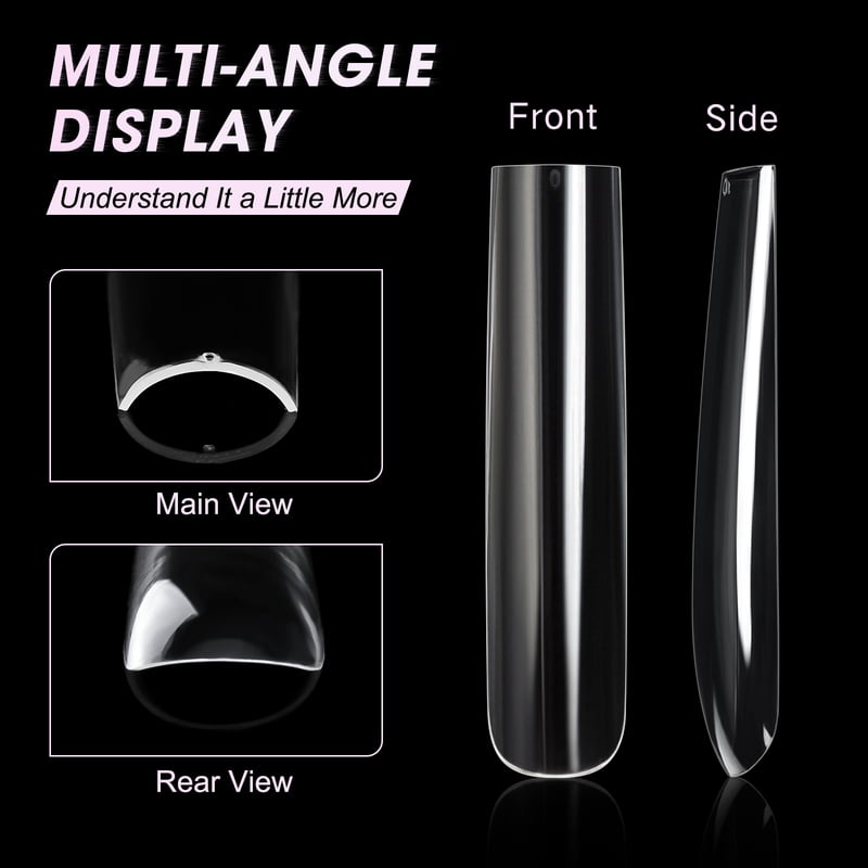 Extra Long Square Full Cover Nail Tips 240PCS Clear Full Cover Fake Nails False Nails 12 Sizes Square Press on Fake Nail Tips