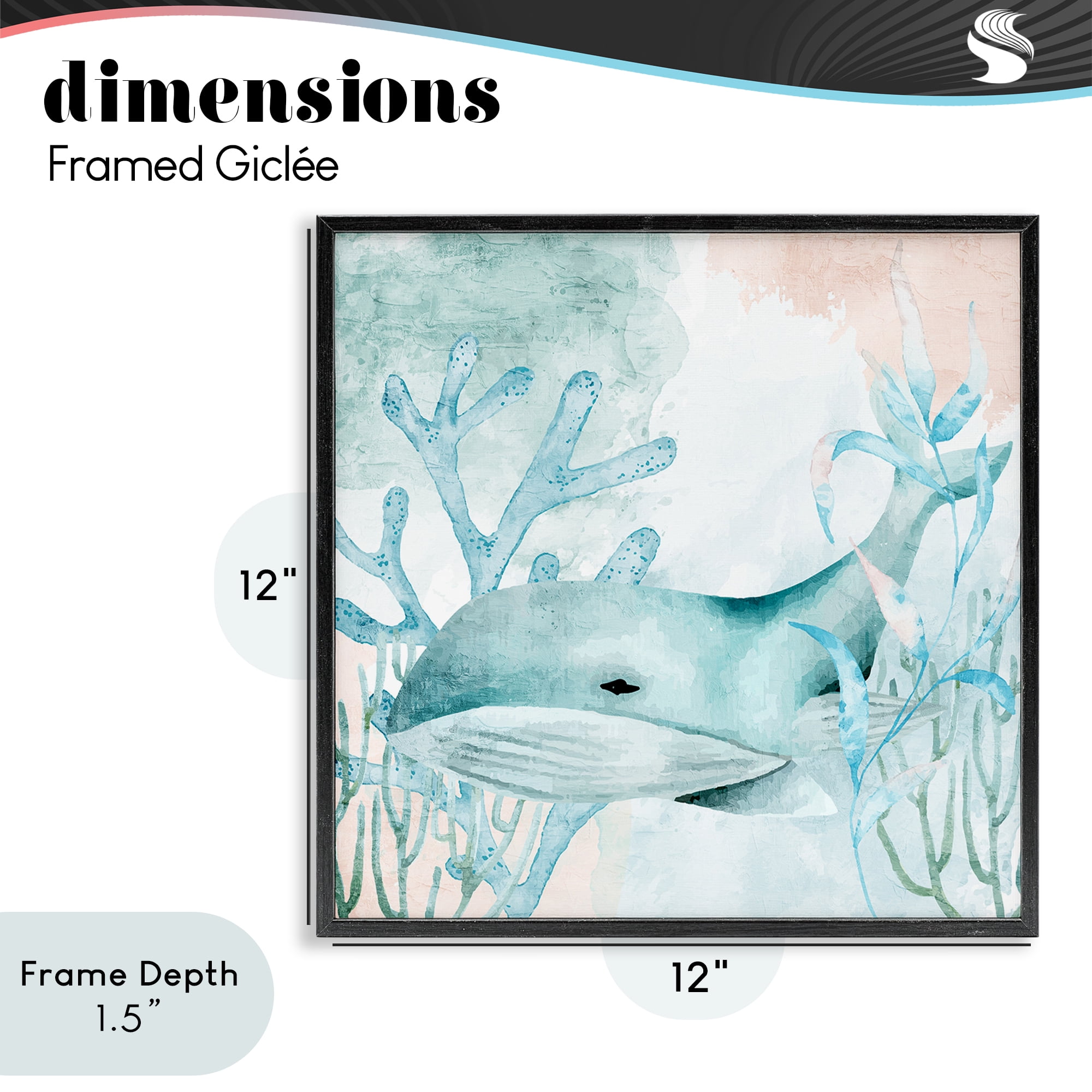 Stupell Industries Whale Sea Swim Black Framed Giclee Art, design by Kim Allen