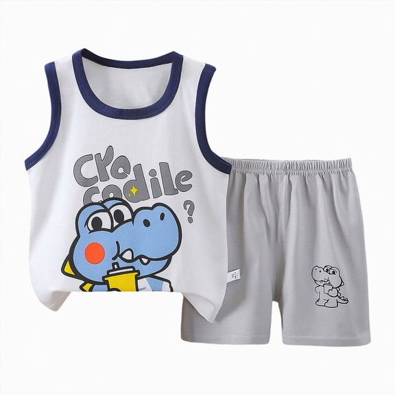 CAICJ98 Toddler Baby Boy Summer Clothes 3 6 12 18 24 Months 2T 3T 4T 5T Boys Outfits 2Pcs Sleeveless Airplane Striped Tank Top and Shorts Set Casual (Sky Blue,18-24 Months)