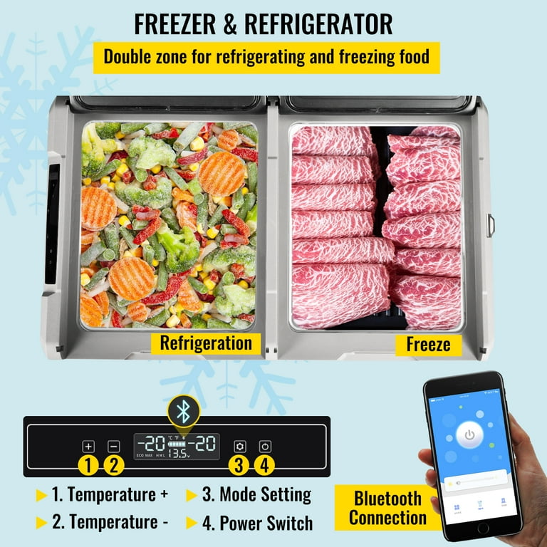 VEVOR Car Refrigerator 53Qt, Dual Zone Car Fridge Freezer with App Control  & Wheels 12/24V DC & 110-240V AC Electric Compressor Cooler for Truck  Vehicle RV Boat Outdoor & Home Use 