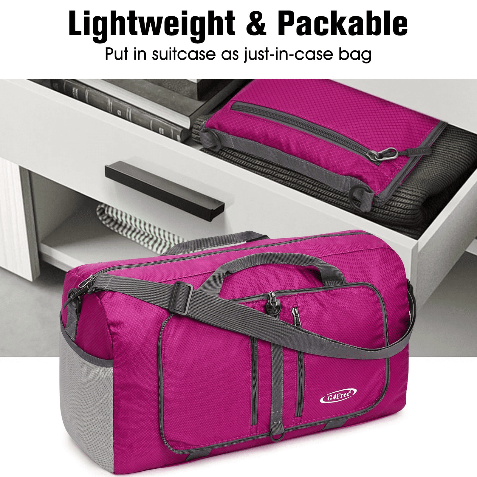 G4Free 40L/65L Foldable Duffel Bag, Water-Repellent Travel Backpack, Lightweight Carry Bag for Overnight Weekender Sports Men Women