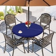 thumbnail image 1 of HAHDAXIA Nappe Ronde d'Extérieur avec Trou pour Parasol - Housse de Table Ajustée en Vinyle Imperméable et Résistante aux Taches avec Endos en Flanelle, Bord Élastique, Convient aux Tables jusqu'à 45 Pouces-56 Pouces de Diamètre, Bl, 1 of 7