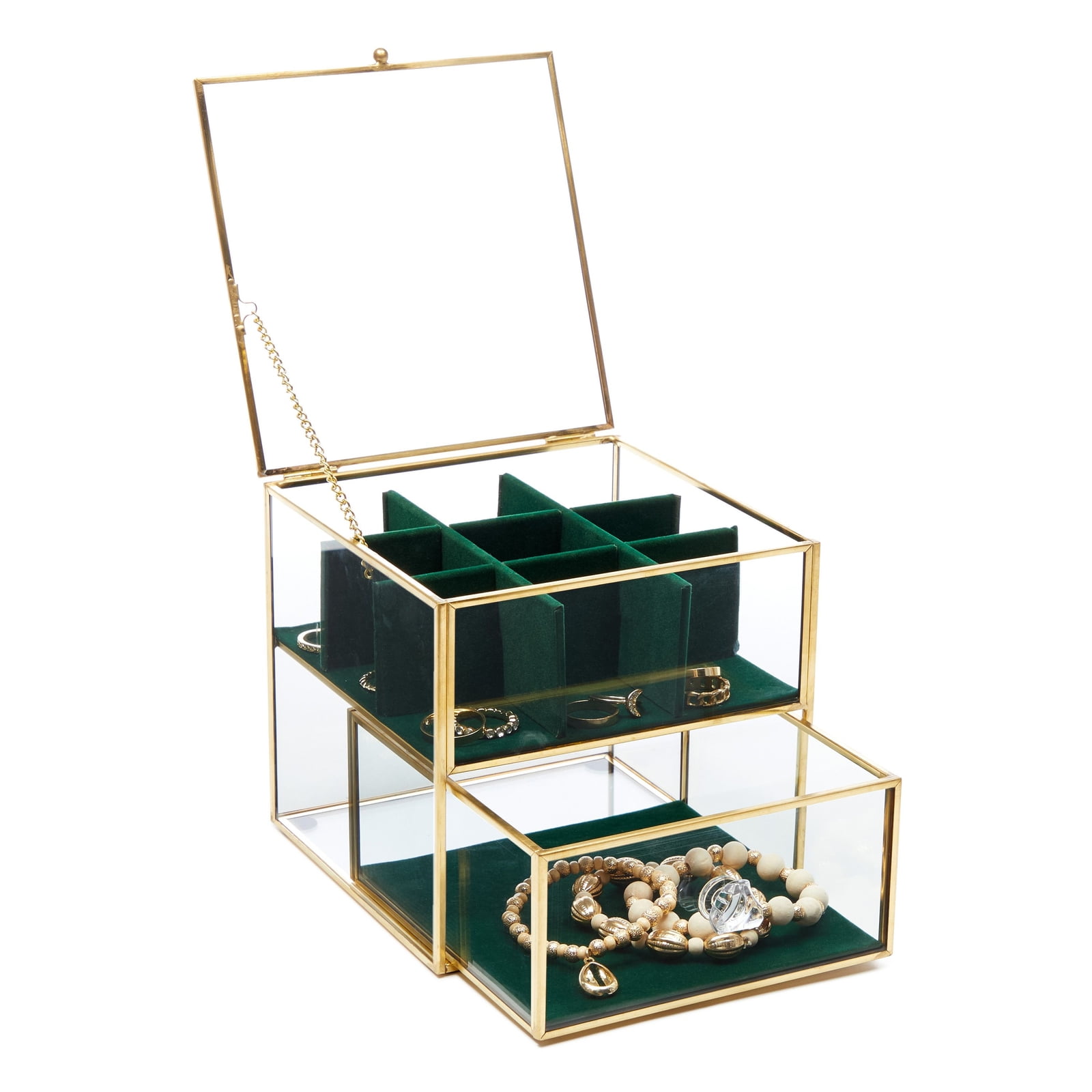 Jewellery Box Earring Storage Case with glass lid for Display and Organize 
