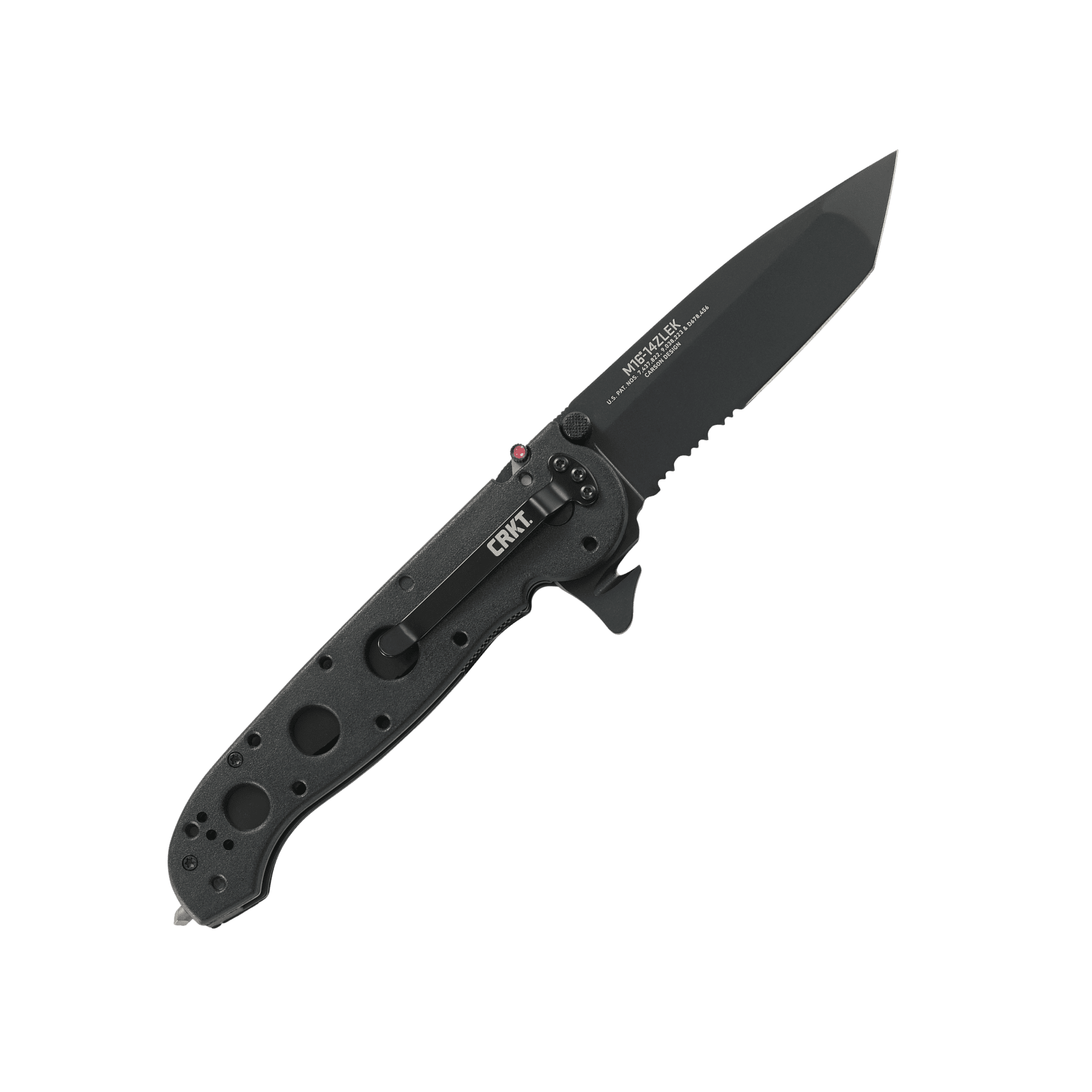 CRKT M16-14ZLEK Folding Knife with Liner Lock: AUS 8 Triple Point Serrations Blade, Glass-Reinforced Nylon Handle, Reversible Pocket Clip, M16-14ZLEK