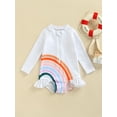 thumbnail image 2 of Kiapeise Toddler One Piece Swimsuit, Girls Rainbow Print Round Neck Long Sleeve Ruffle Swimwear, 2 of 9