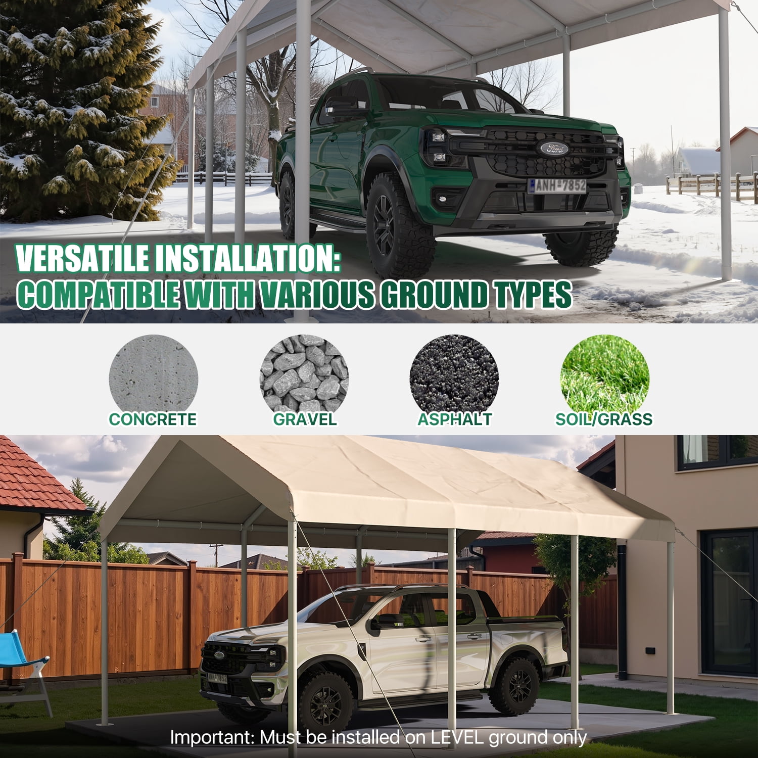 Clouddwell Carport 10x20 FT Heavy-Duty Portable Carport, Outdoor Car Canopy Shelter with Waterproof Tarp & Wind Resistant Design, Galvanized Steel Frame for Vehicle, RV, Boat, Truck Cover (Khaki)