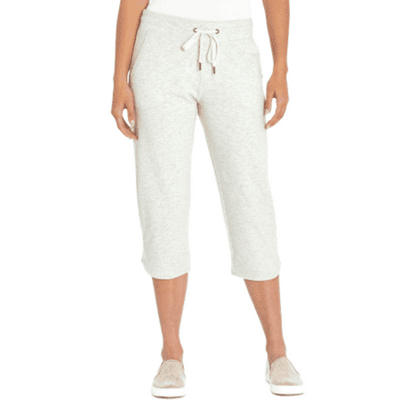 Eddie Bauer Women's Comfy Lightweight French Terry Capri Pants w/ Pockets (Heather Oatmeal, XL)
