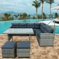 thumbnail image 3 of 6-Piece Patio Furniture Set Outdoor Sectional Sofa with Glass Table Ottomans for Pool Backyard Lawn Gray/Black[US-Stock] My Lux Decor Round, 3 of 8