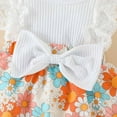 thumbnail image 4 of 6-9 Months Baby Girl Clothes Romper Dress Ruffle Sleeveless Summer Outfits with Headband Girls' Round Neck Sleeveless Stripe Lace Patchwork Flower Print Jumpsuit White, 4 of 7