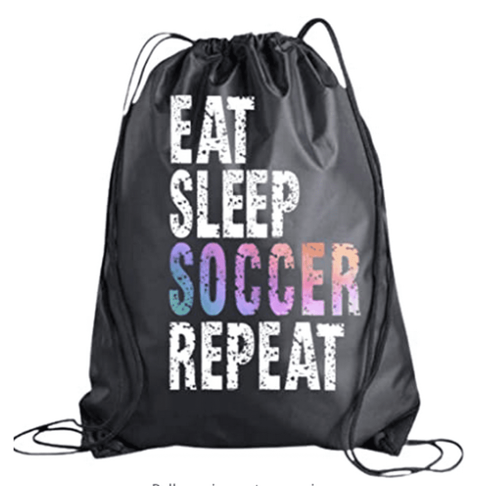 Sportybella Soccer Drawstring Bag for Girls, Eat Sleep Soccer Repeat