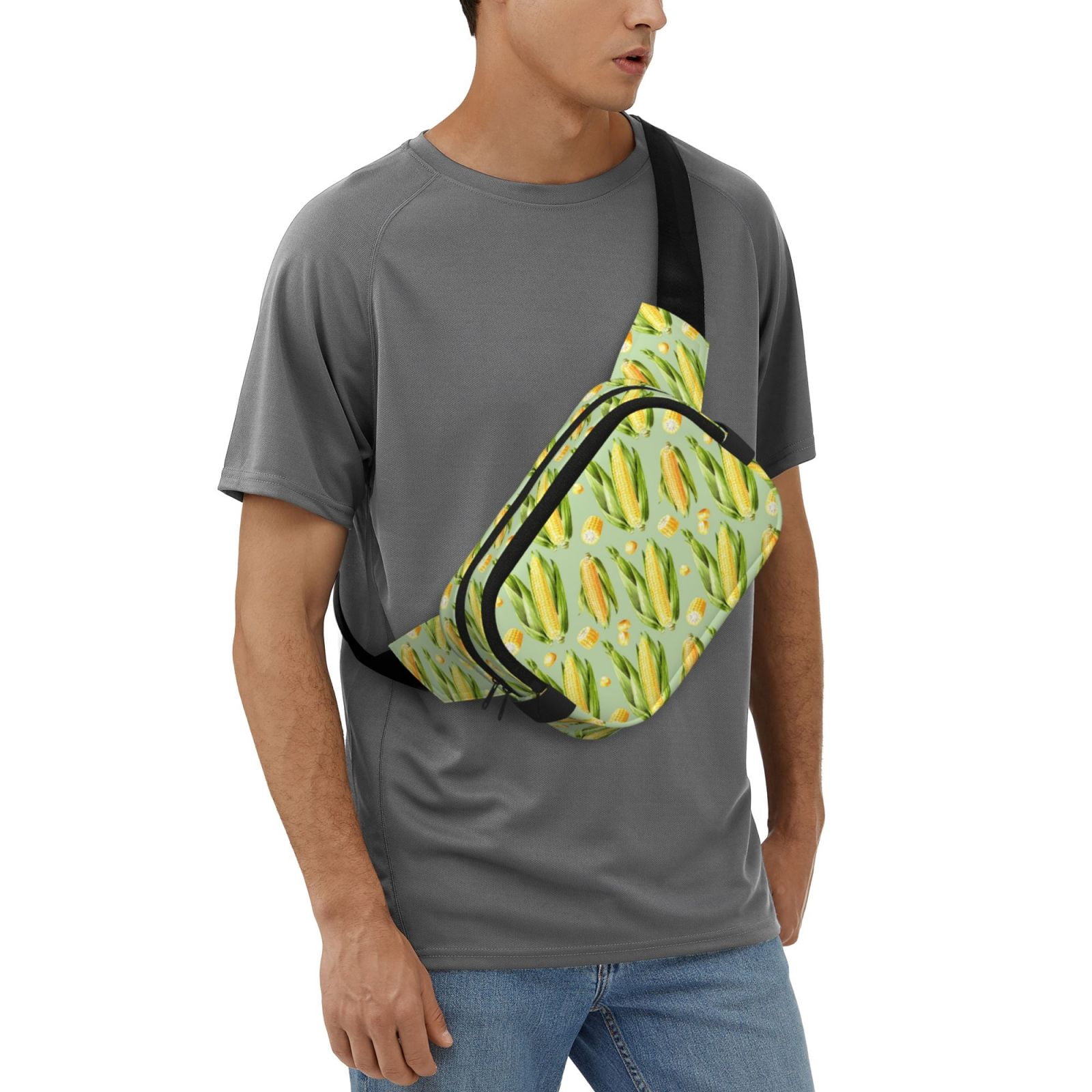 Picia Fresh Sweet Corn Print Square Double-Layer Waist Bag Mini Adjustable Waist Belt Bag Exercise Running Travel Hiking
