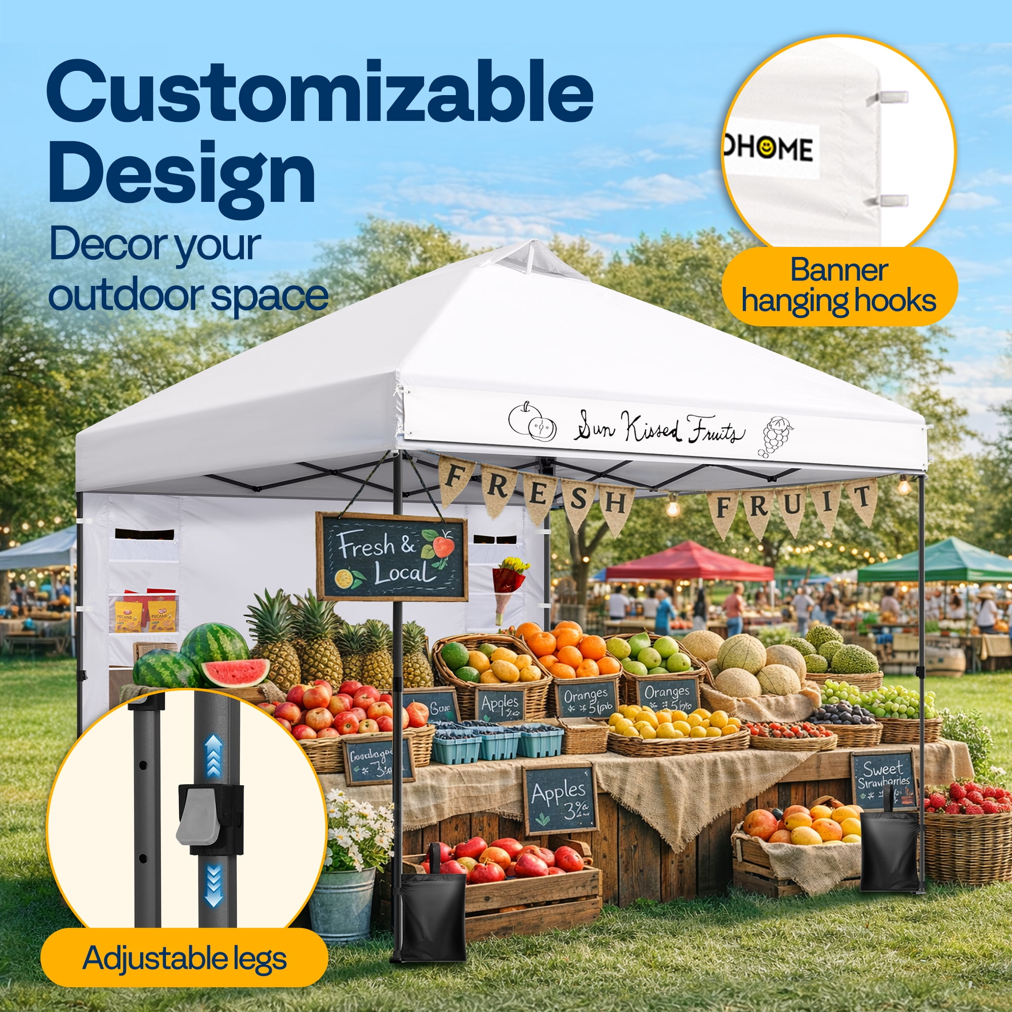 SPECSTAR 10'x10' Pop Up Canopy, One Push Set-up Tent with 1 Sidewall for Outdoor, White