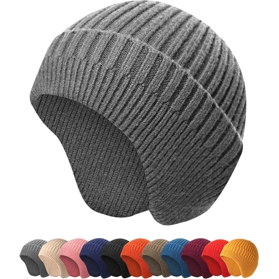 Derest Knitted Beanie Hat Winter Slouchy Hats Ear Covers for Men Women Warm