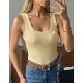 thumbnail image 3 of CHICME Tank Tops For Women Rhinestone Solid Color Sleeveless Ribbed Fitted Camisole Summer Top Going Out Vest Yellow-M, 3 of 9