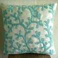 thumbnail image 5 of Aqua Blue Throw Pillow Cover, Sea Weeds Beach Ocean Theme Pillow Cover, 14x14 inch (35x35 cm) Pillow Cover, Square Silk Pillow Cover, Floral Mediterranean, Sea - Sea Weeds, 5 of 10