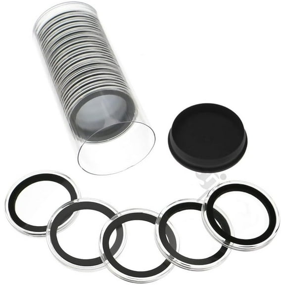 OnFireGuy Black Plug Tube & 20-Pack 38mm Black Ring Coin Holders for Silver Dollars | Protective Coin Cases for 1oz Silver Morgan Peace Eisenhower Dollars