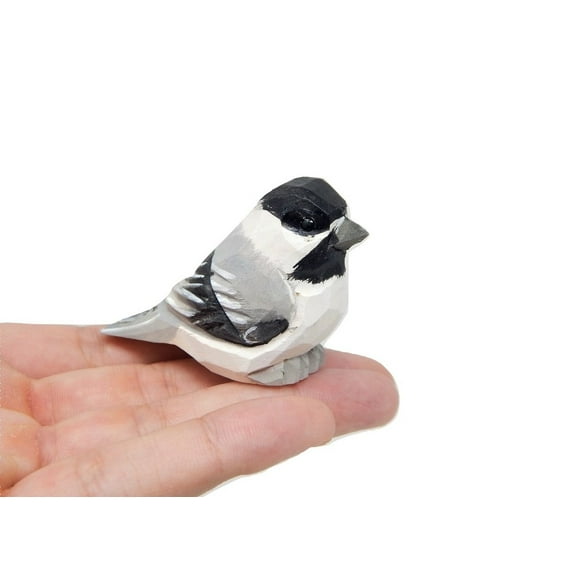 Chickadee - Wood Figurine Bird Black-Capped Chick Tit Miniature Chestnut Carolina Handmade Songbird Art Carved Small Animals Collectible