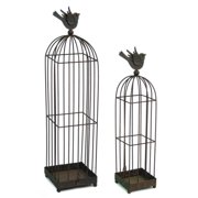 Set of 2 Antique-Style Bronze Metal Bird Cages Home Decor Accents 19" - 24"