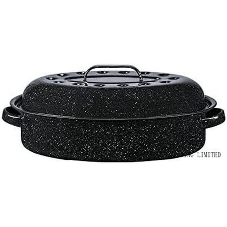 

10 Lb. Capacity 15 In. Covered Oval Roaster Speckled Black Enamel On Steel
