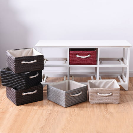 Wicker Basket Storage Unit Chest Wood Organizer Shelf 6 Drawer