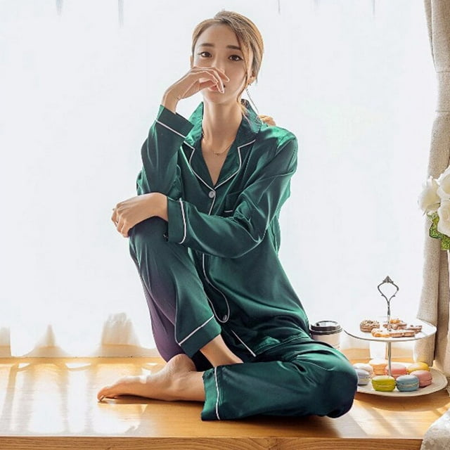 2Pcs Women Satin Silk Sleepwear Pyjamas Set Pijama Suit Female Sleep Two Piece Set Loungewear Plus Size