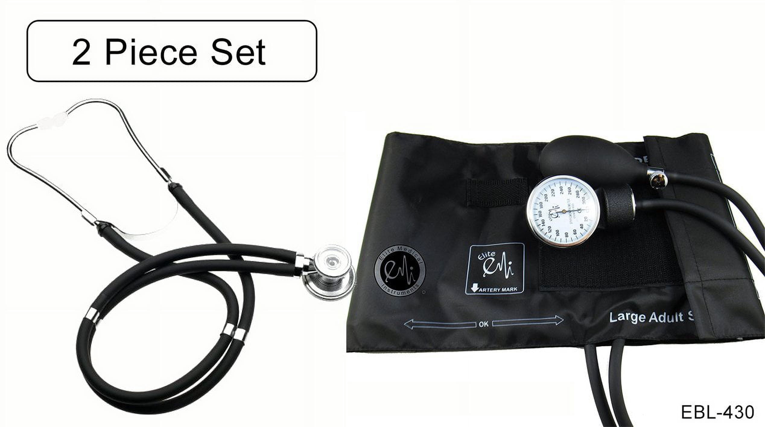 EMI EBL-430 Sprague Rappaport Stethoscope and Large Adult Manual Aneroid Sphygmomanometer Blood Pressure Cuff - Black