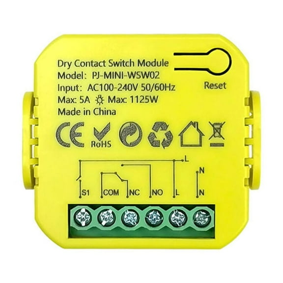 Tuya Smart Life Dry Contact Relay WiFi Module Switch Timer App Remote Control 5A DC12V 24V AC100-240V,1 x WiFi switch relay,Yellow