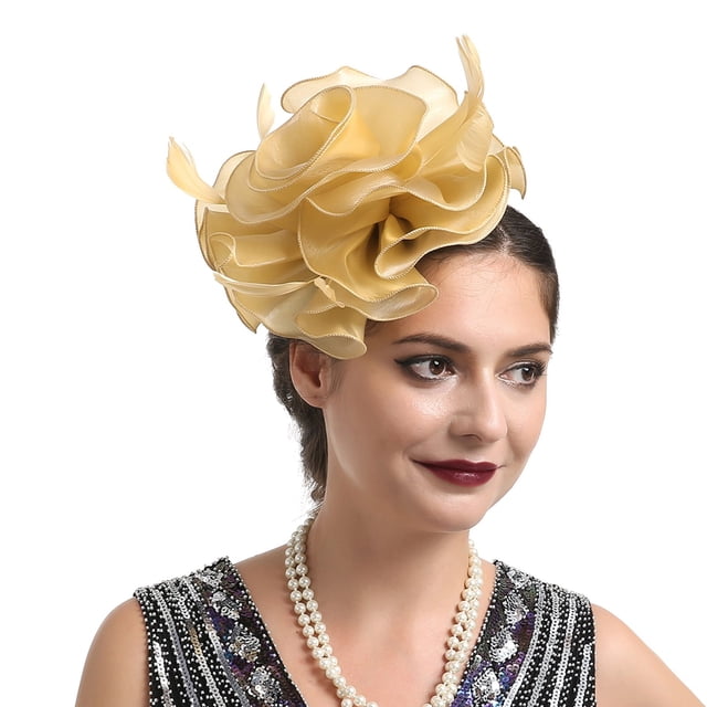 Hat For Women Wedding Flower Cocktail Mesh Feathers Hair Clip Tea Party Headband