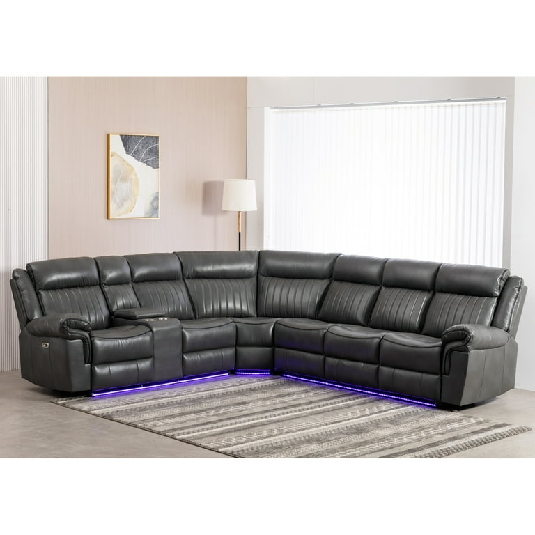Hybition Power Reclining Sectional Sofa PU Leather L-Shaped Sofa