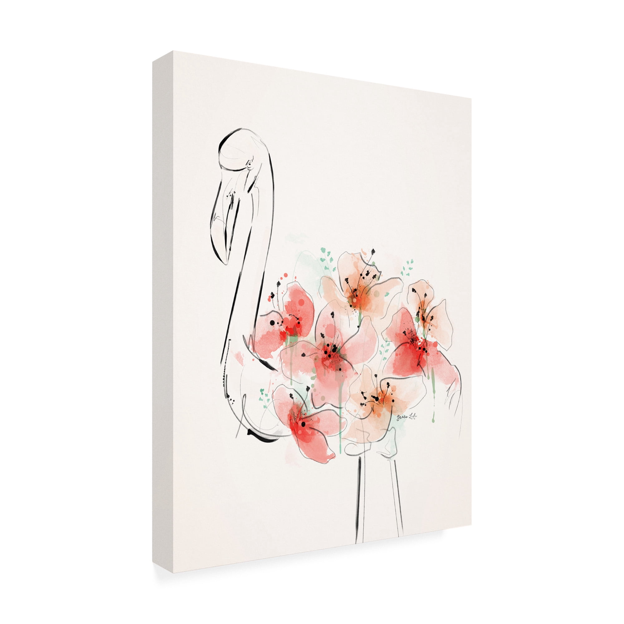 Trademark Fine Art 'Flamingo Flowers' Canvas Art by Green Lili