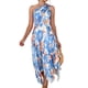 thumbnail image 1 of Vestido Plisado Vestido elegante para mujer, sin espalda, con estampado floral, traje de playa holgado (azul S) Cgtredaw Para estrenar, 1 of 1