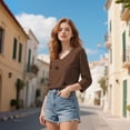 thumbnail image 5 of Holzkary 3/4 Sleeve T Shirts for Women Women's Fashion Casual Print Three Quarter Sleeve Top T Shirt Summer Tops Fall Fashion Blouses Beach Vacation Clothes Spring Tunic 2025 Trendy Khaki L, 5 of 9