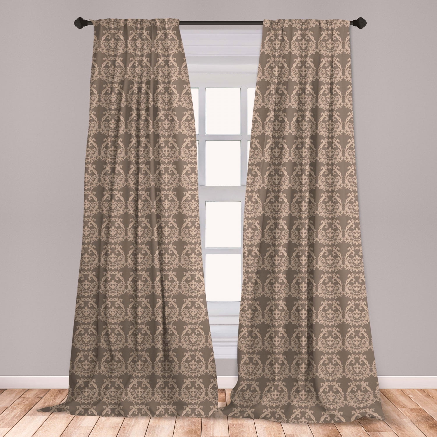 Taupe Curtains 2 Panels Set, Royal Victorian Botanical Design Exquisite