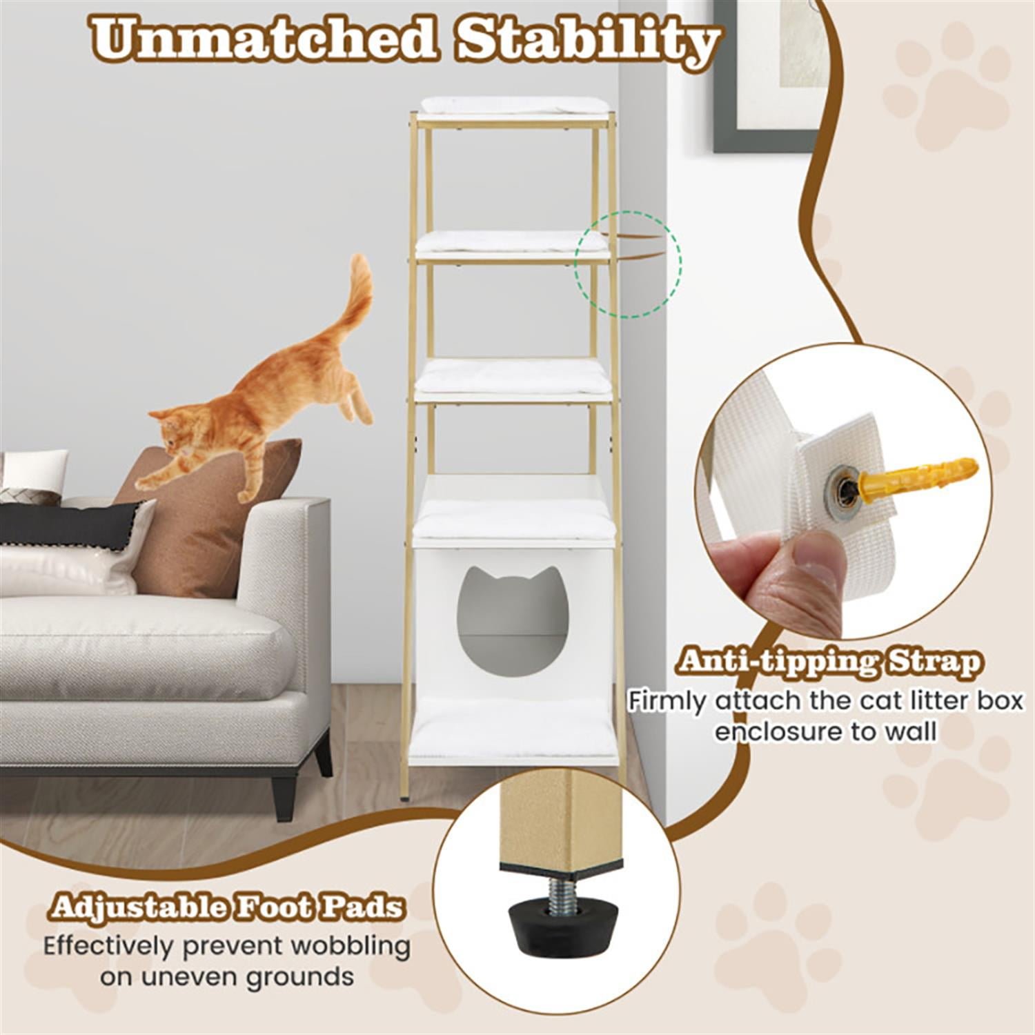 Kadyn Large Cat Litter Box Enclosure with Storage and Ladder Shelf, Hidden Litter Box for Cats, Cat House Furniture for Side Table or Nightstand, White