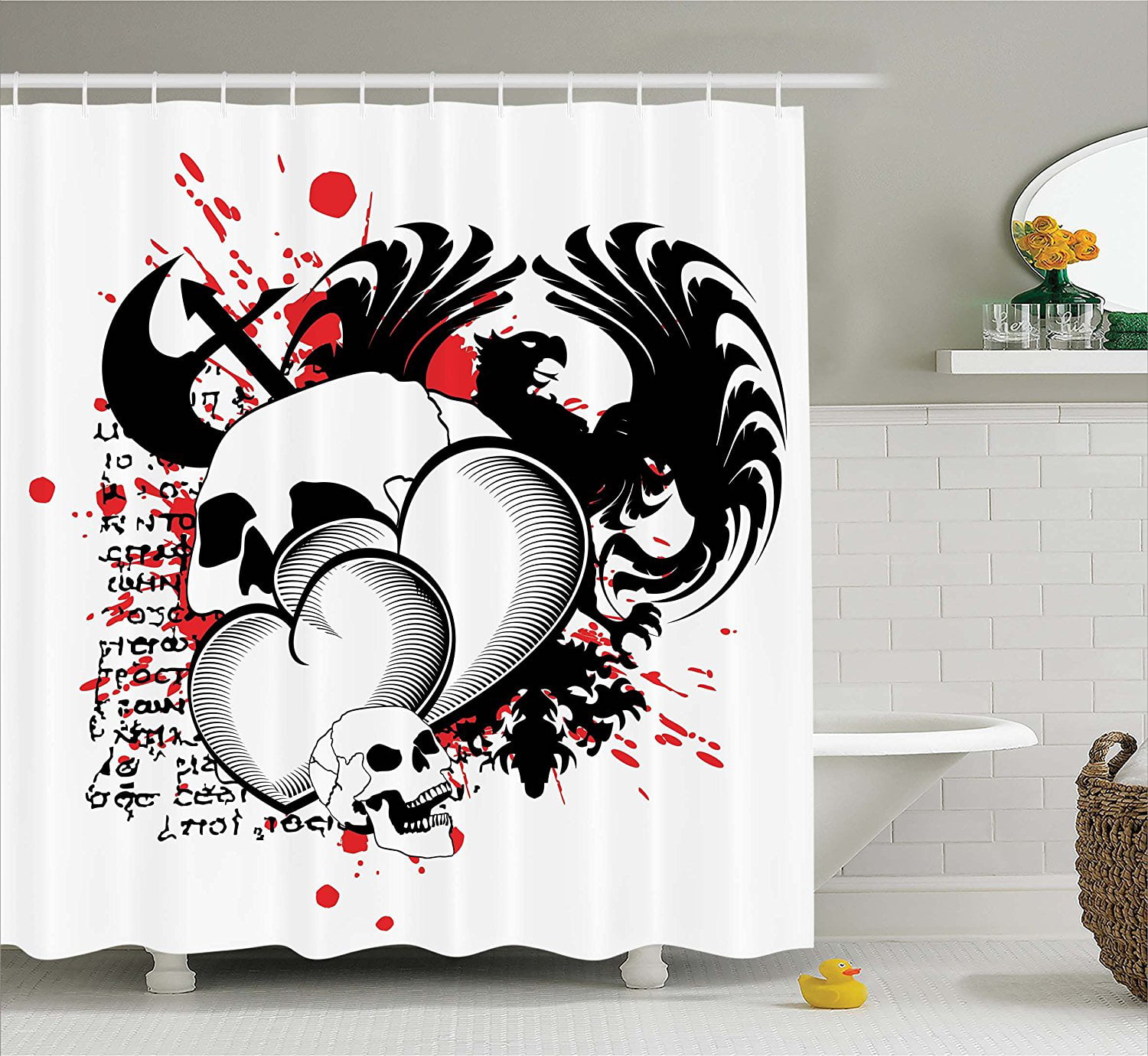 Mechanic Tattoo Girl Shower curtain Liner Polyester Fabrice Bathroom Mat Set 