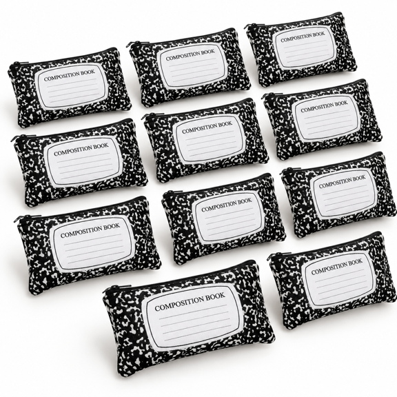 Black Canvas Composition Book Style Pencil Case, 8.27 x 4.72 Inches