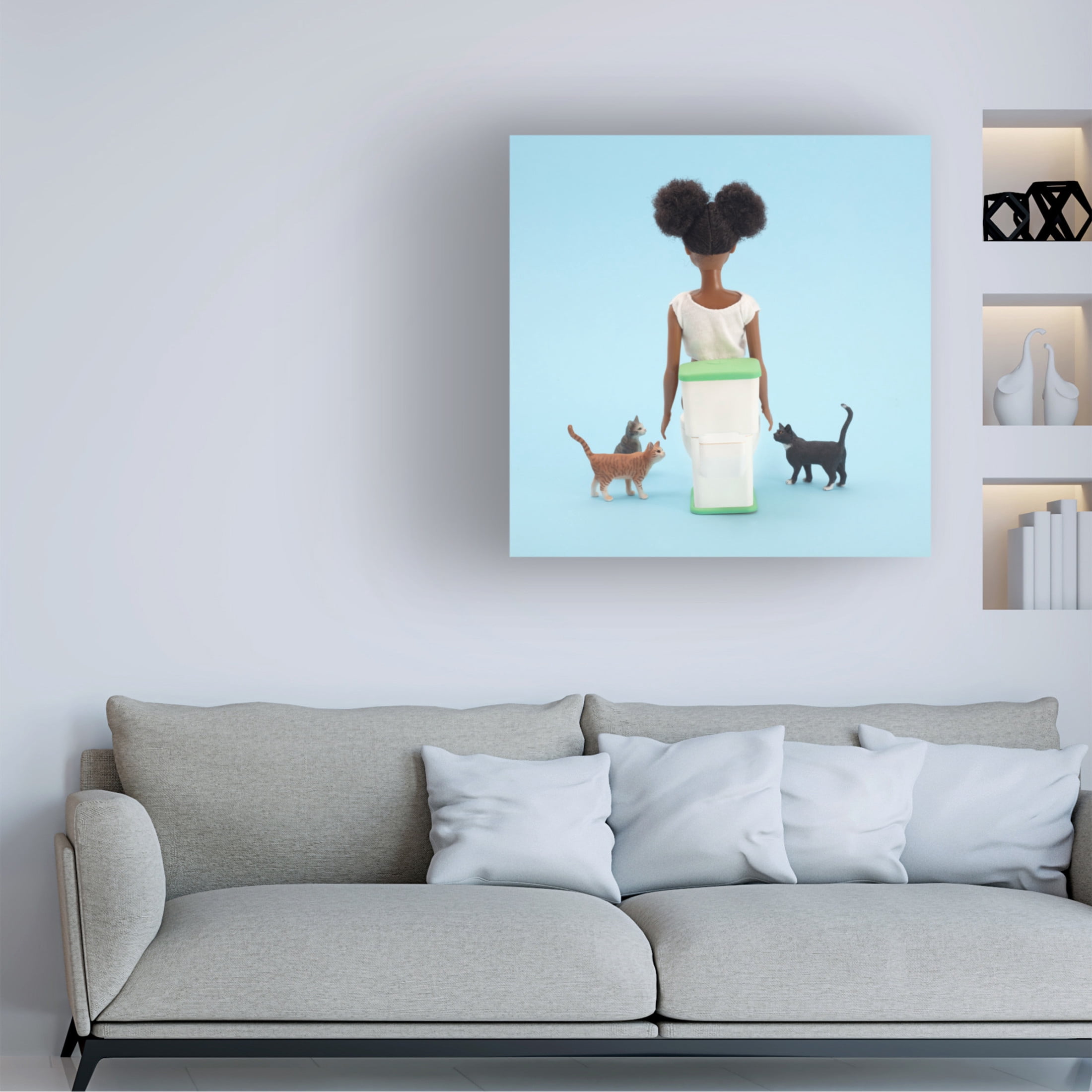 Canvas Wall Art - Julia Ramiro 'Cagar Con Gatos' Wall Art for Living Room, Bedroom, or Office Décor by Trademark Fine Art - 18 x 18 Inches