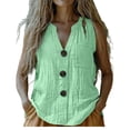 thumbnail image 2 of ITSAME Womens Cotton Linen Tops V-Neck Sleeveless Button Down Shirts Ladies Casual Blouses with Pocket Green Size L, 2 of 9